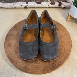 Kork-Ease Prato Suede Mary Jane Square Toe Flats Dark Grey Size 6
